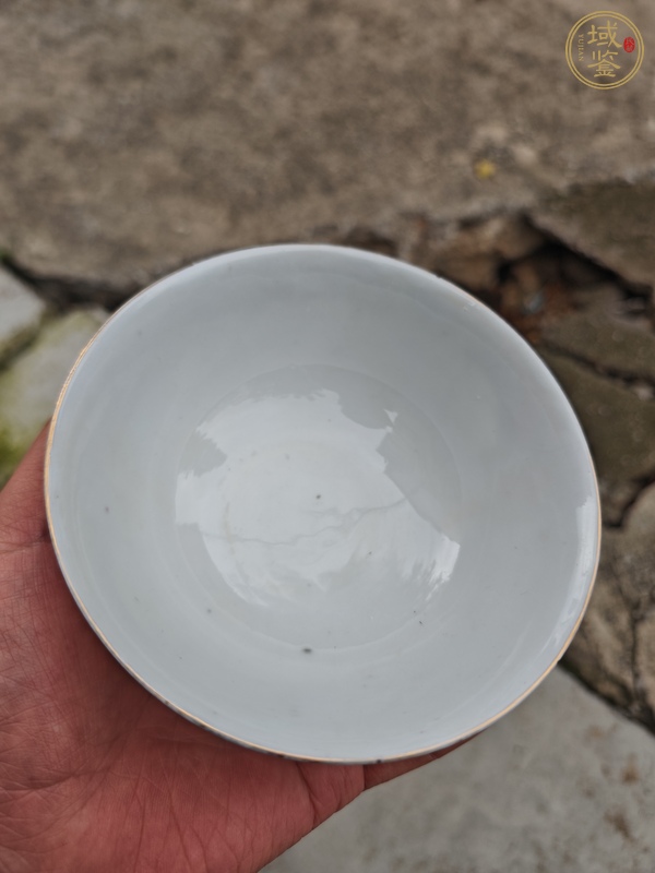古玩胭脂紅開光山水紋碗真品鑒賞圖