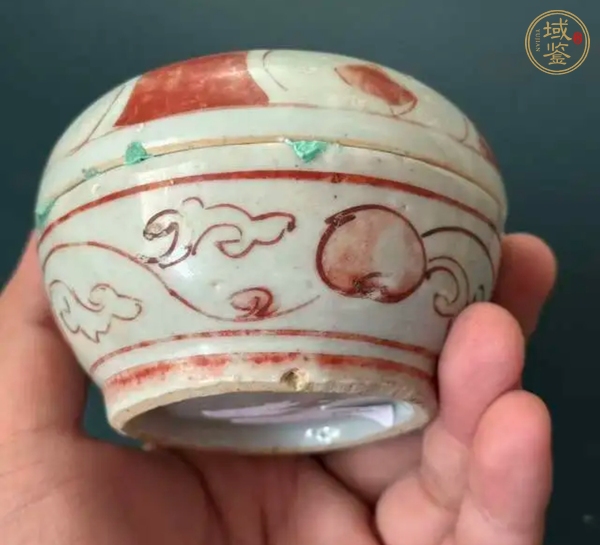 古玩陶瓷晚明礬紅彩印泥盒真品鑒賞圖