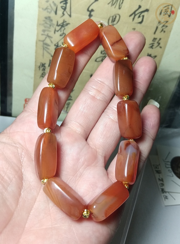 古玩玉器天然紅瑪瑙珠串真品鑒賞圖