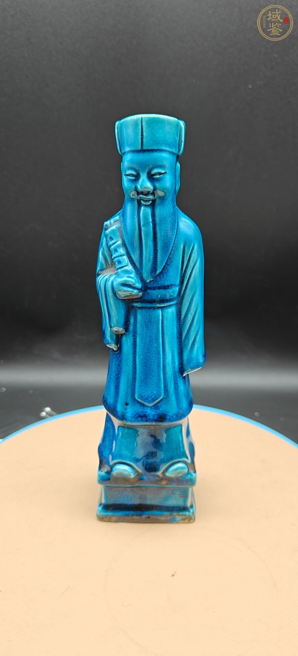 古玩陶瓷孔雀藍釉張果老塑像真品鑒賞圖