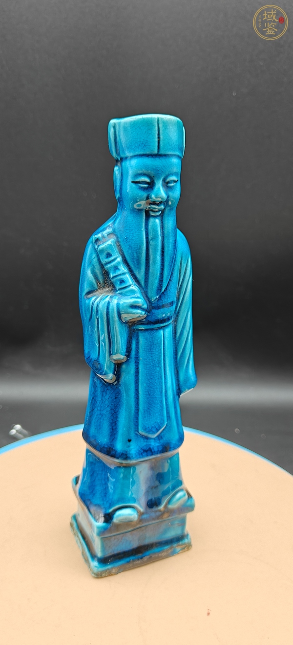 古玩陶瓷孔雀藍釉張果老塑像真品鑒賞圖
