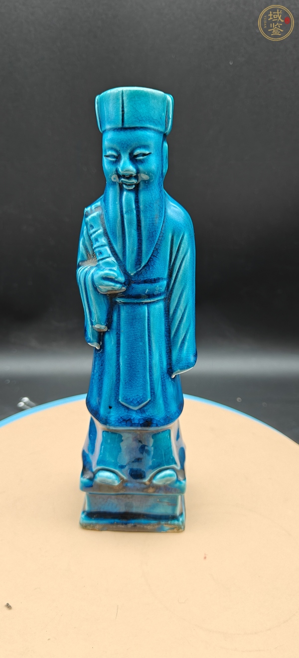 古玩陶瓷孔雀藍釉張果老塑像真品鑒賞圖