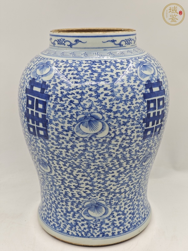 古玩陶瓷青花纏枝喜字紋將軍罐真品鑒賞圖