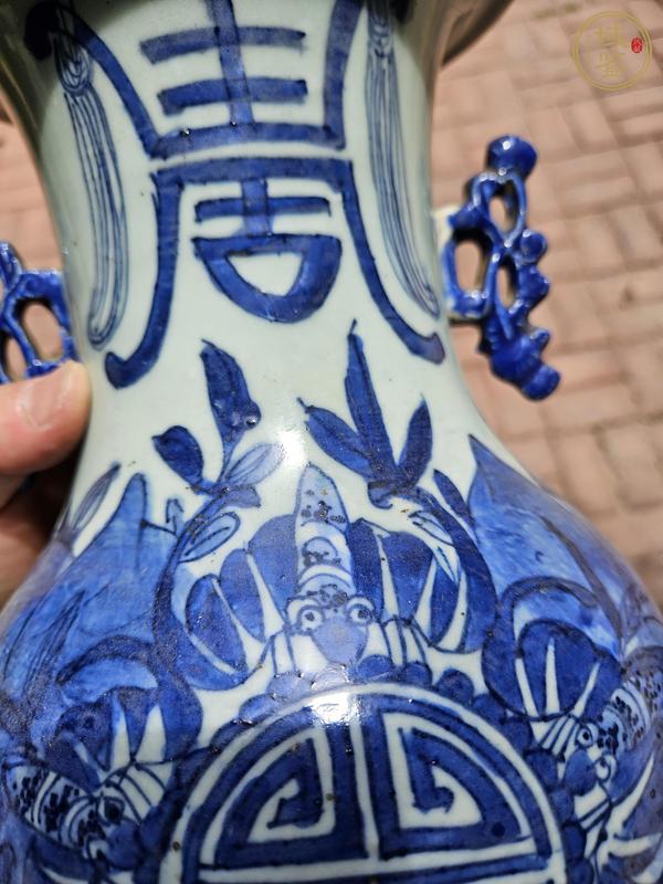 古玩陶瓷青花福壽紋雙耳瓶真品鑒賞圖