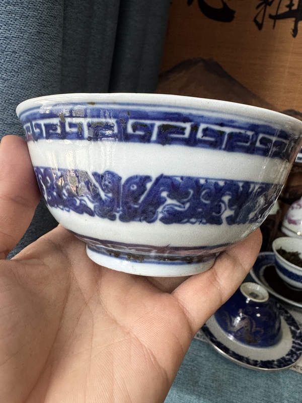 古玩陶瓷青花夔龍紋茶碗拍賣，當前價格800元