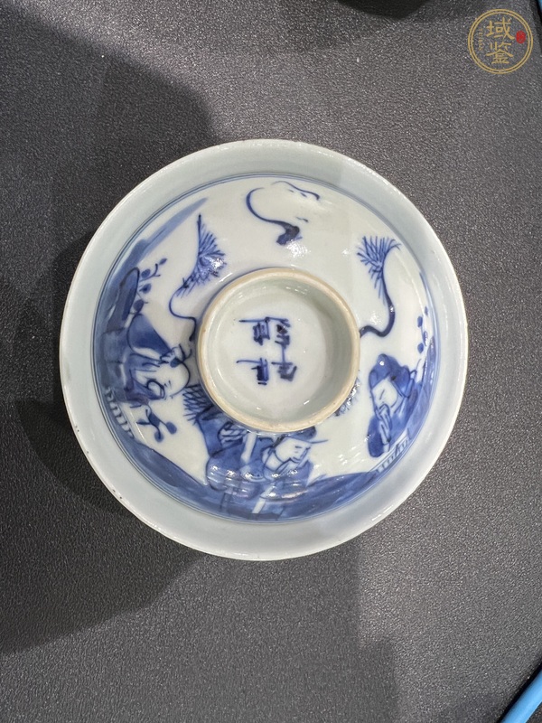 古玩陶瓷三星高照圖青花蓋杯真品鑒賞圖