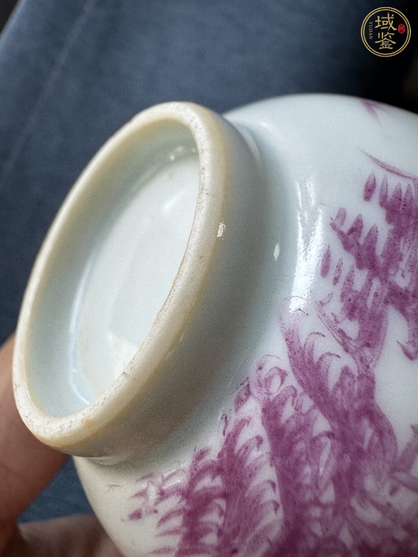 古玩陶瓷胭脂紅山水人物仰鐘杯真品鑒賞圖