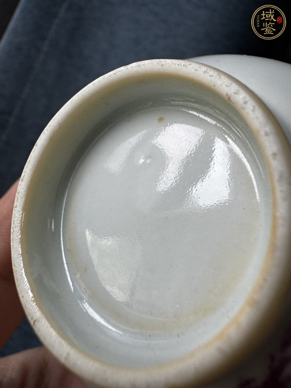古玩陶瓷胭脂紅山水人物仰鐘杯真品鑒賞圖