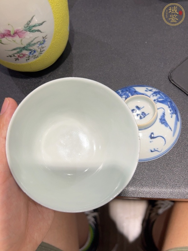 古玩陶瓷三星高照圖青花蓋杯真品鑒賞圖