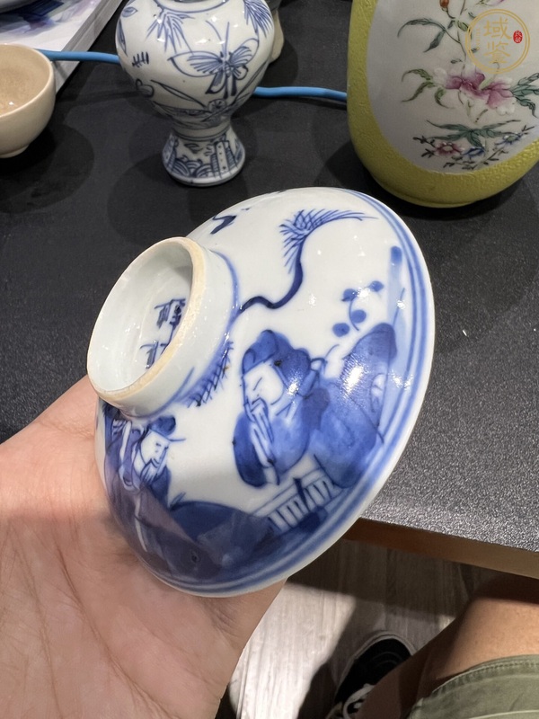 古玩陶瓷三星高照圖青花蓋杯真品鑒賞圖