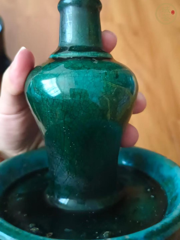 古玩陶瓷綠釉燭臺、模糊，偏老真品鑒賞圖