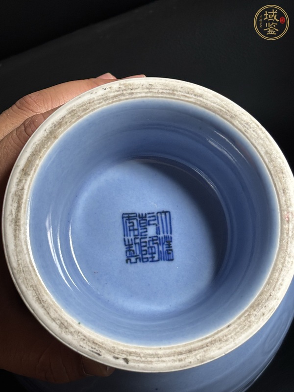 古玩陶瓷天青釉模印花卉雙耳尊真品鑒賞圖