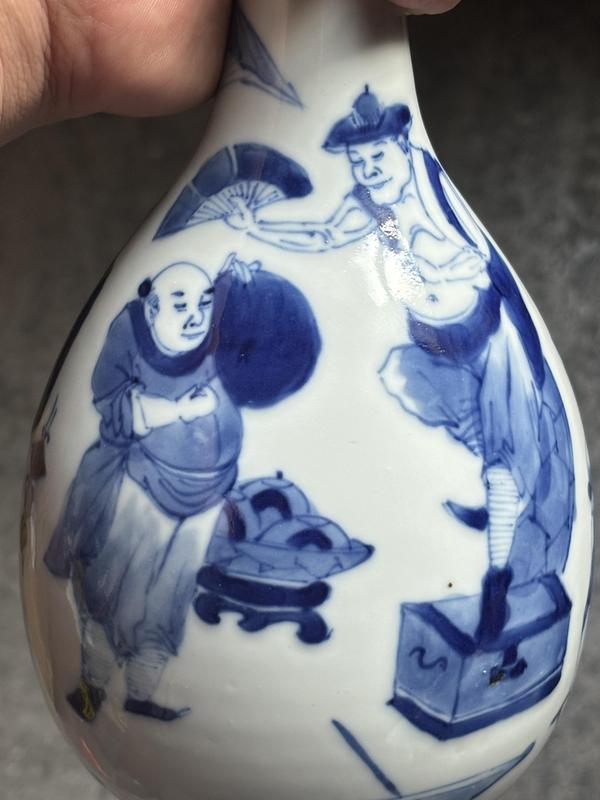 古玩陶瓷清光緒 青花市井人物故事膽瓶一對拍賣，當前價格12988元