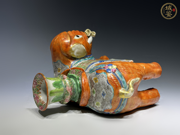 古玩陶瓷清末民初·珊瑚紅釉粉彩太平有象香插真品鑒賞圖