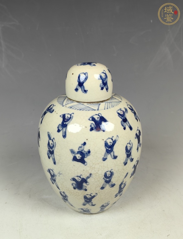 古玩陶瓷晚清百子圖煨瓷罐真品鑒賞圖