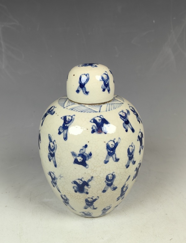 古玩轉賣晚清青花百子圖煨瓷罐拍賣，當前價格0元
