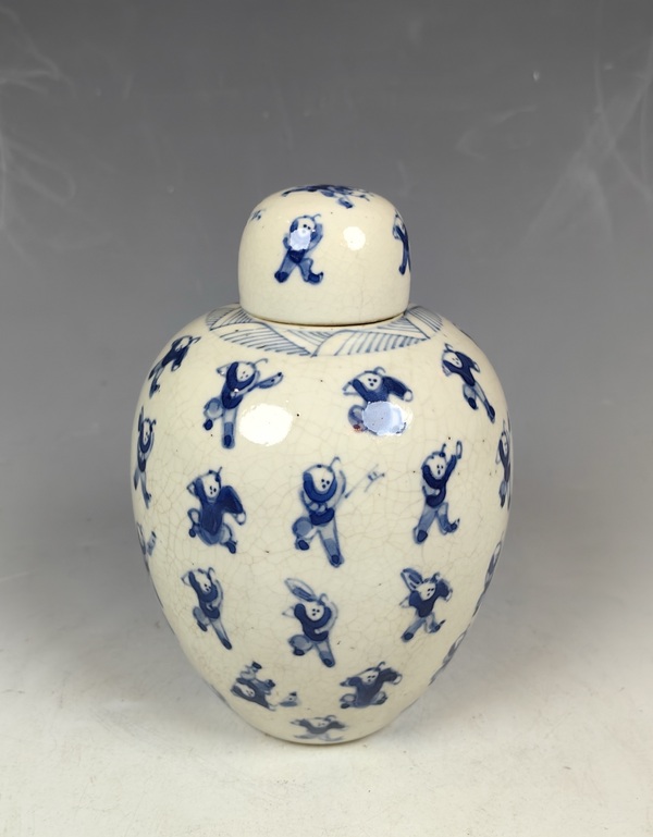 古玩陶瓷晚清青花百子圖煨瓷罐拍賣，當(dāng)前價格7777元