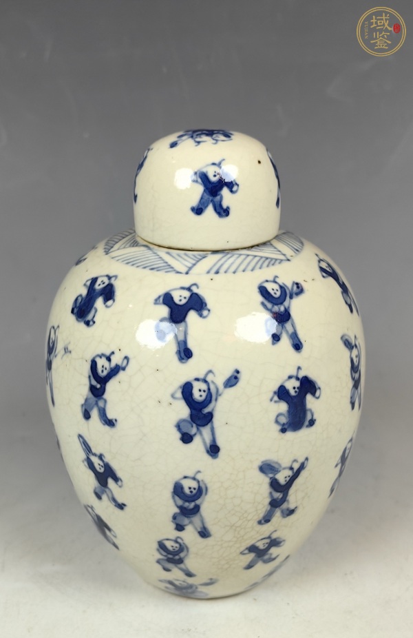 古玩陶瓷晚清百子圖煨瓷罐真品鑒賞圖