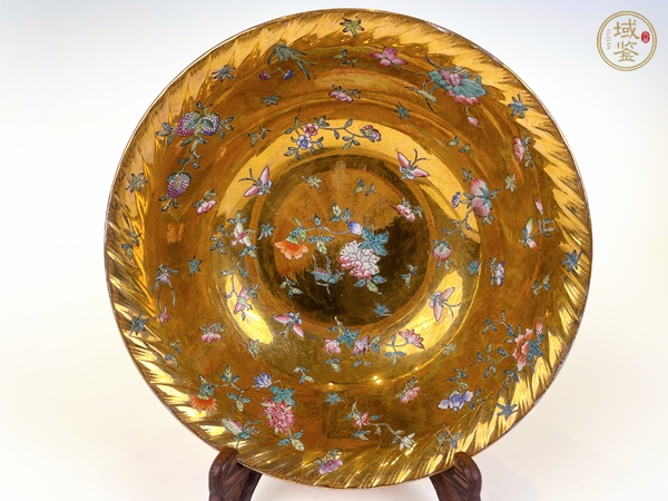 古玩陶瓷民國至創匯·木紋釉內描金粉彩花卉大碗真品鑒賞圖