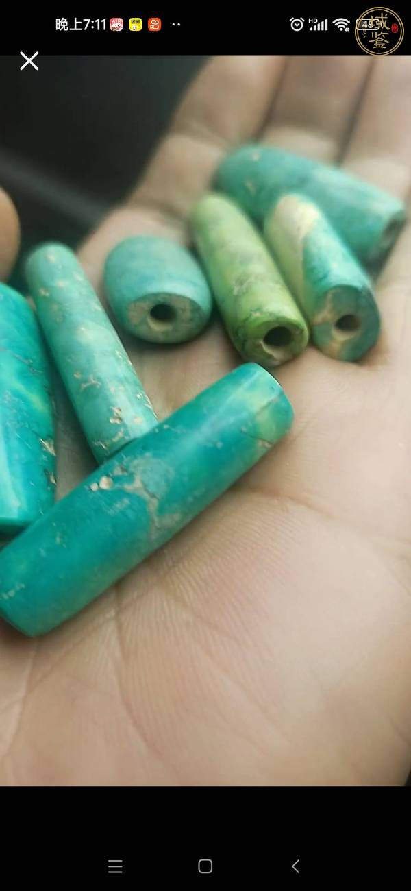 古玩玉器仿高松石管珠真品鑒賞圖