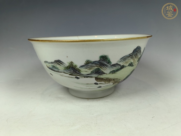 古玩陶瓷清乾隆粉彩山水風景紋賞碗真品鑒賞圖