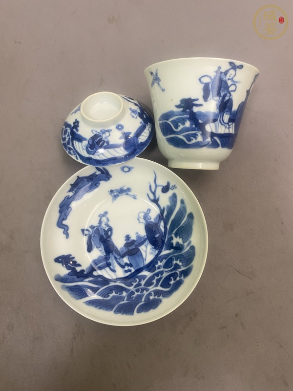 古玩陶瓷青花仙人乘槎圖蓋碗真品鑒賞圖