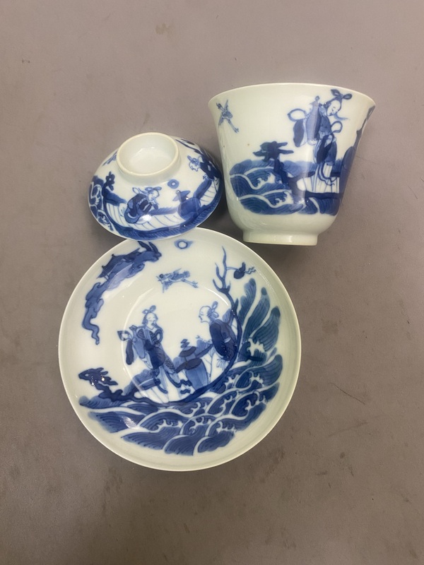 古玩陶瓷青花仙人乘槎圖蓋碗（附保真卡）拍賣，當前價格15820元