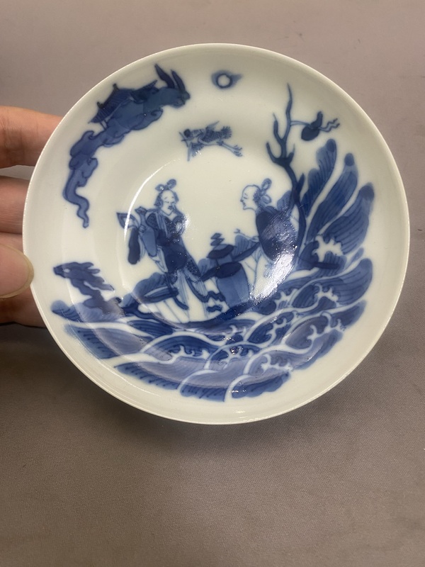 古玩陶瓷青花仙人乘槎圖蓋碗（附保真卡）拍賣，當前價格15820元