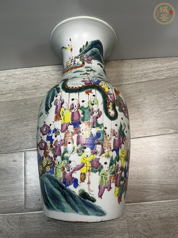 古玩百子鬧春撇口瓶真品鑒賞圖