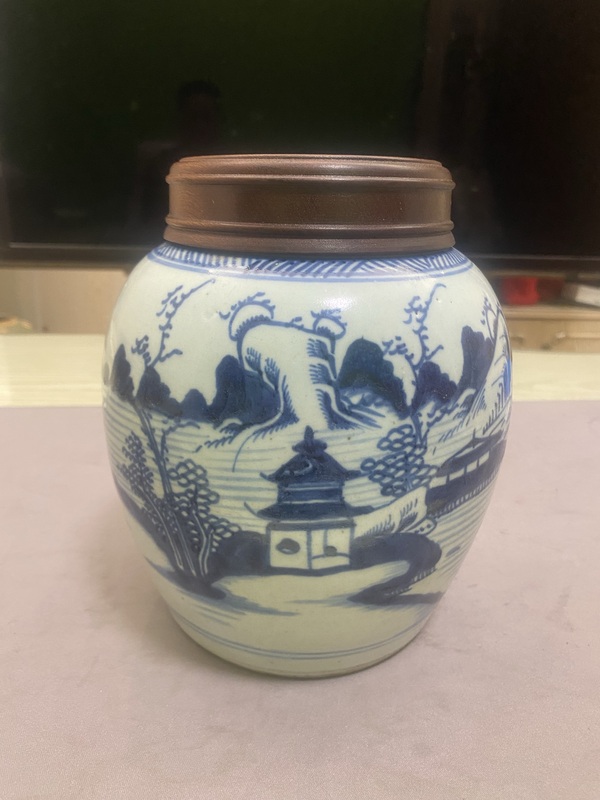 古玩陶瓷青花山水人物罐拍賣,當前價格1650元