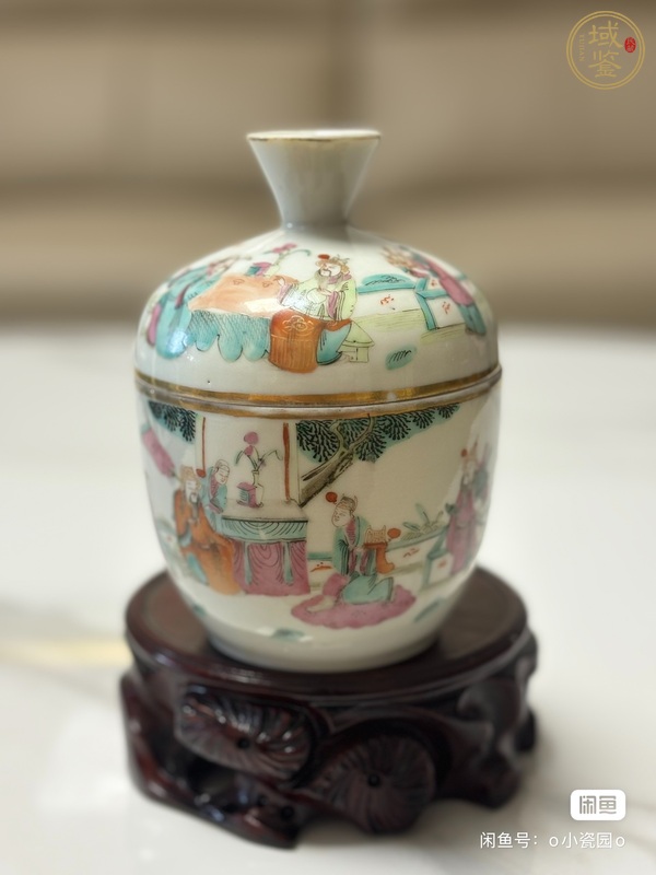 古玩陶瓷粉彩人物故事紋蓋缸真品鑒賞圖