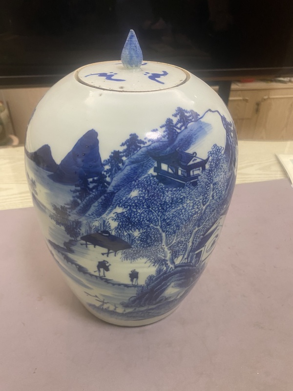 古玩陶瓷山水紋青花冬瓜罐拍賣,當(dāng)前價(jià)格6520元