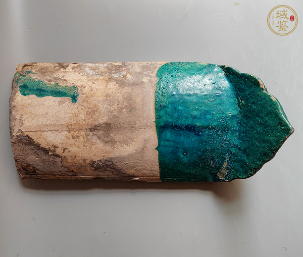 古玩陶瓷孔雀藍(lán)釉龍紋瓦當(dāng)真品鑒賞圖