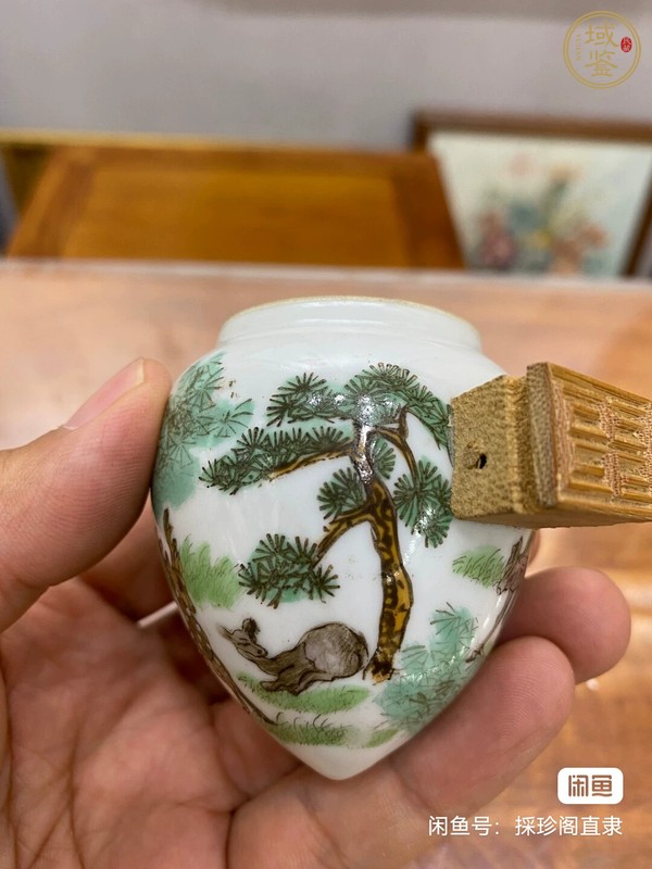 古玩陶瓷粉彩松鹿紋鳥食罐真品鑒賞圖