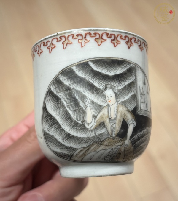 古玩陶瓷墨彩礬紅西洋人物馬克杯真品鑒賞圖