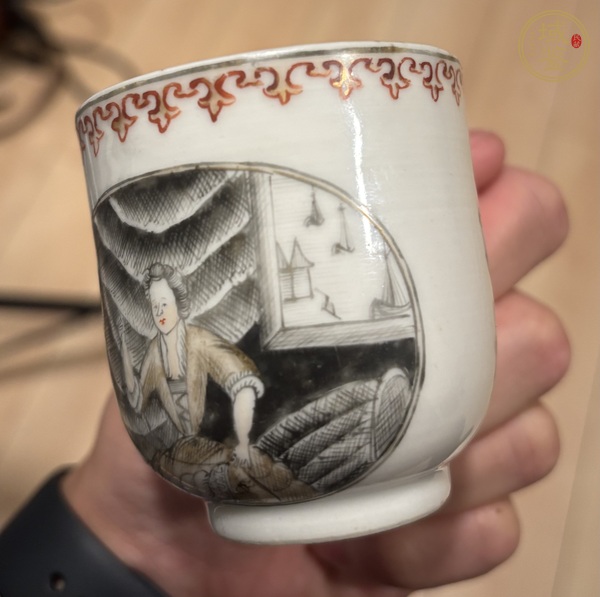 古玩陶瓷墨彩礬紅西洋人物馬克杯真品鑒賞圖