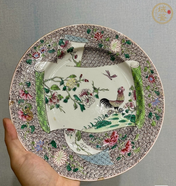 古玩陶瓷大雞圖粉彩盤真品鑒賞圖