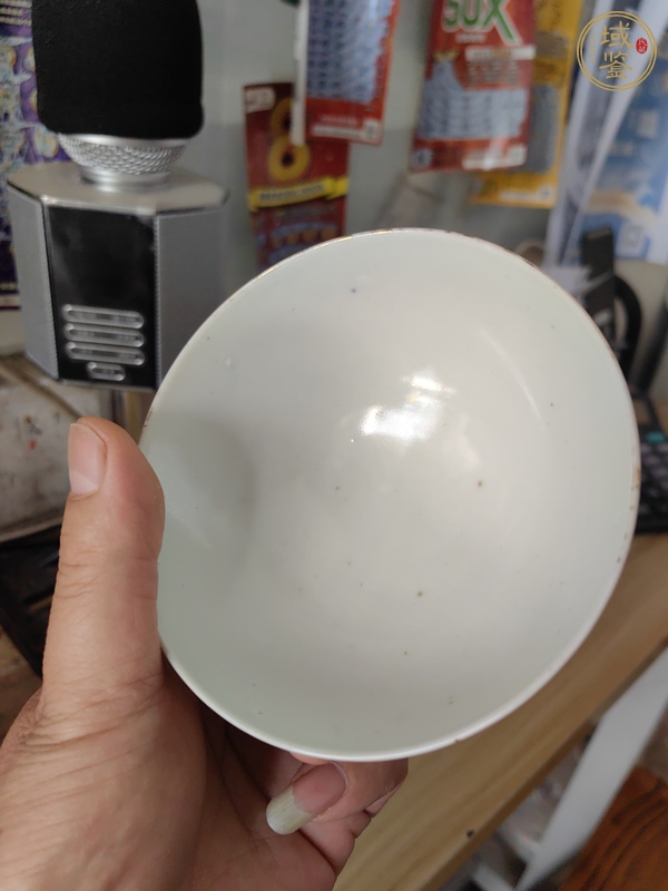 古玩陶瓷日本明治礬紅印章紋蓋碗真品鑒賞圖