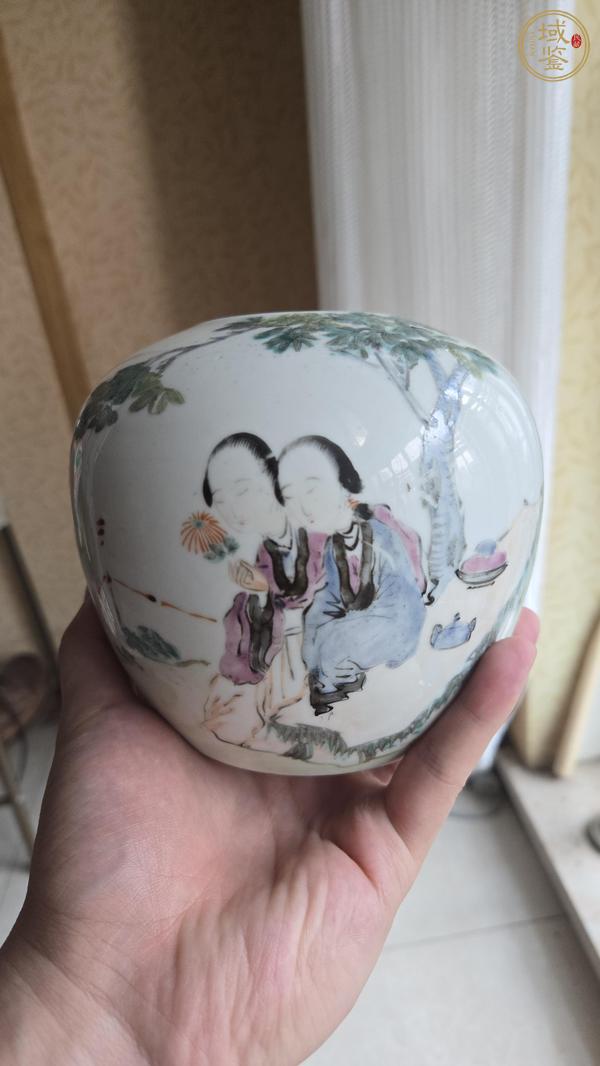 古玩陶瓷清光緒 少山繪淺絳二喬并讀蓋罐真品鑒賞圖