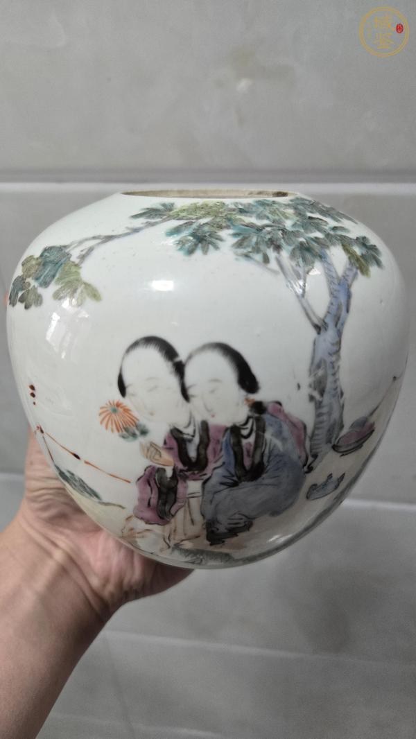 古玩陶瓷清光緒 少山繪淺絳二喬并讀蓋罐真品鑒賞圖