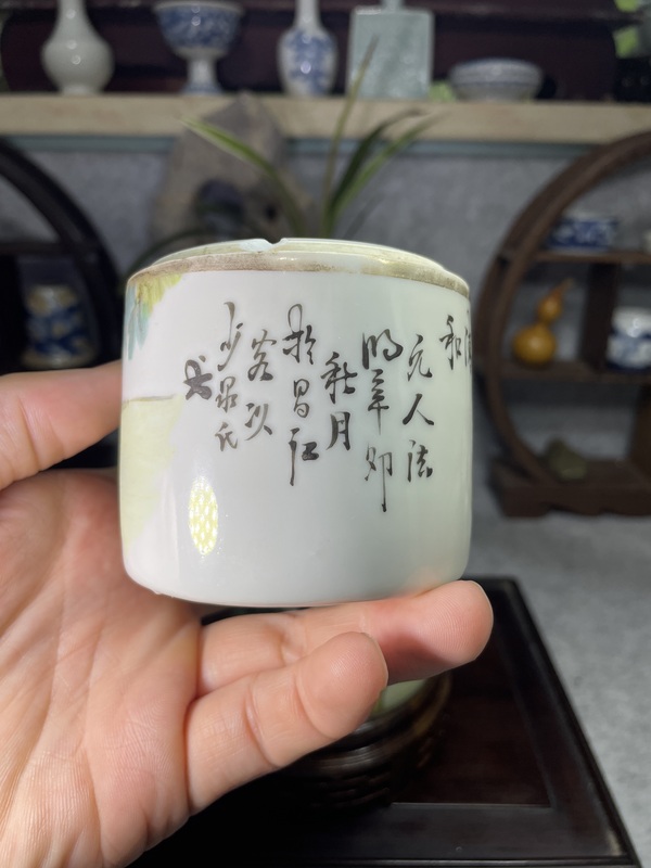 古玩陶瓷晚清名家淺絳彩人物詩文溫酒盅拍賣，當前價格2866元