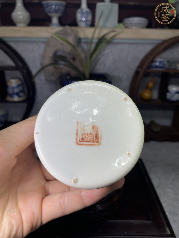 古玩陶瓷淺絳彩人物詩文蓋缸真品鑒賞圖