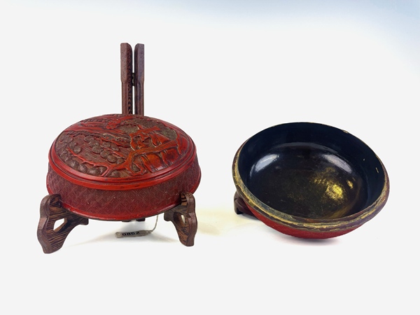 古玩雜項清晚期·剔紅高仕問道蓋盒拍賣,當前價格518元