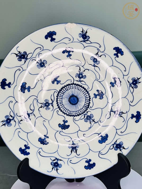 古玩如意靈芝紋青花盤真品鑒賞圖