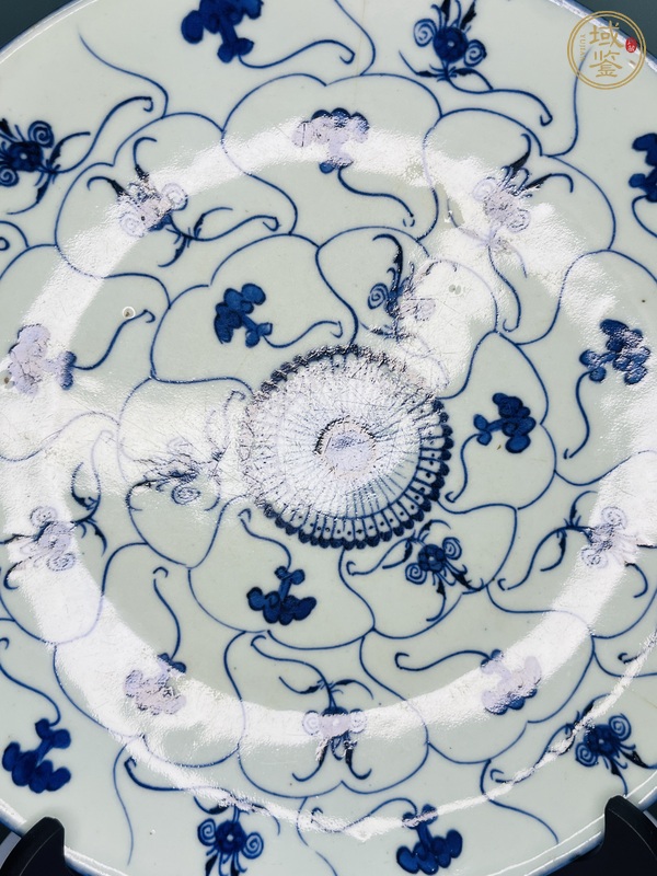 古玩陶瓷如意靈芝紋青花盤真品鑒賞圖