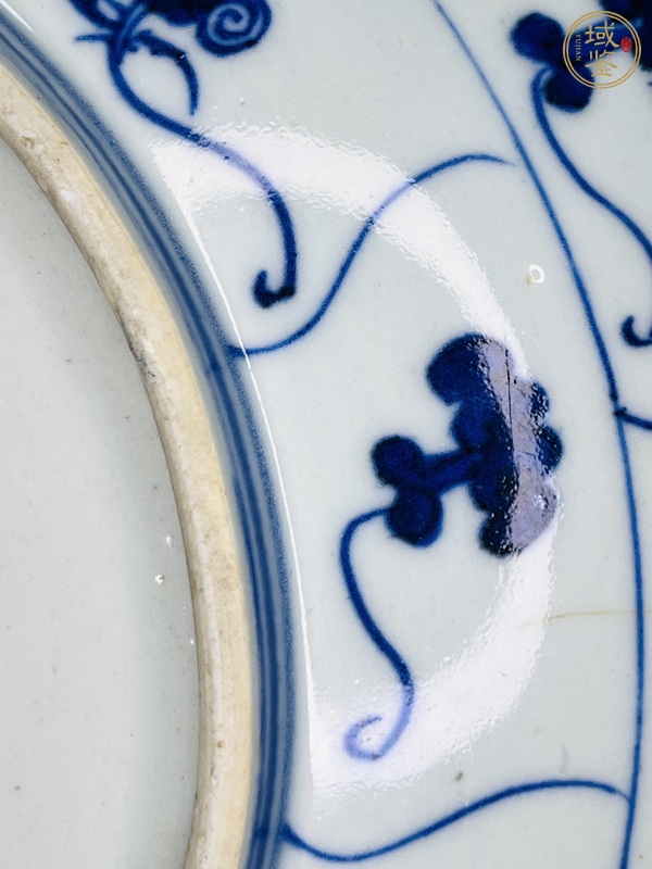古玩陶瓷如意靈芝紋青花盤真品鑒賞圖
