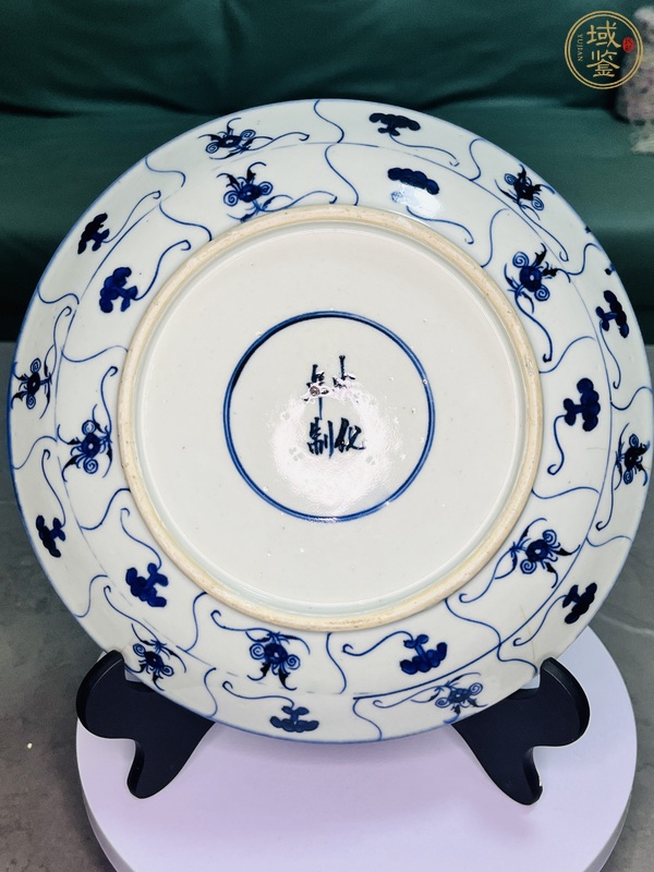 古玩陶瓷如意靈芝紋青花盤真品鑒賞圖