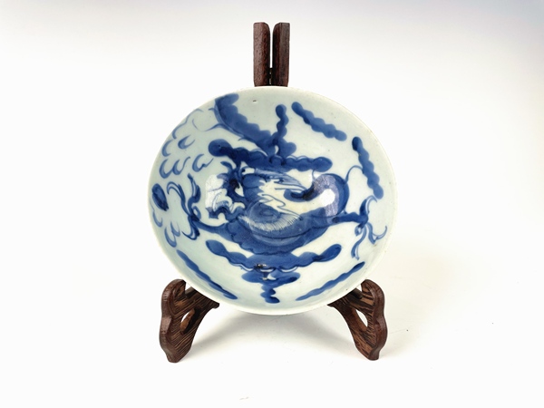 古玩陶瓷清早期·青花過墻龍大碗拍賣，當前價格1888元