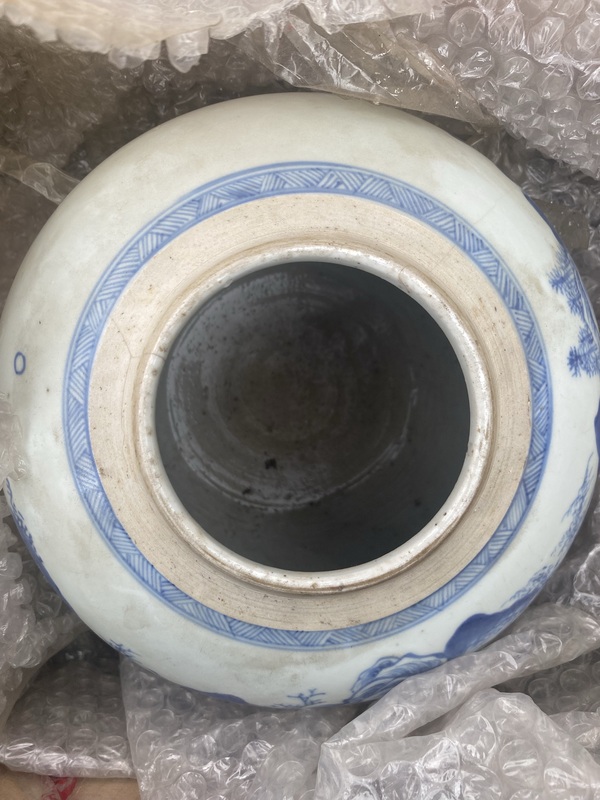 古玩轉賣清康熙·青花山水人物紋罐拍賣，當前價格166元