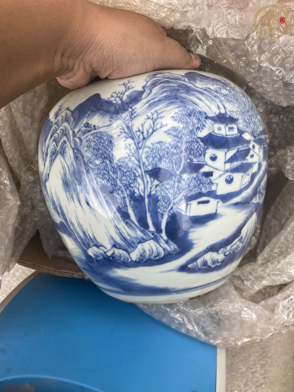 古玩陶瓷青花山水人物紋罐真品鑒賞圖